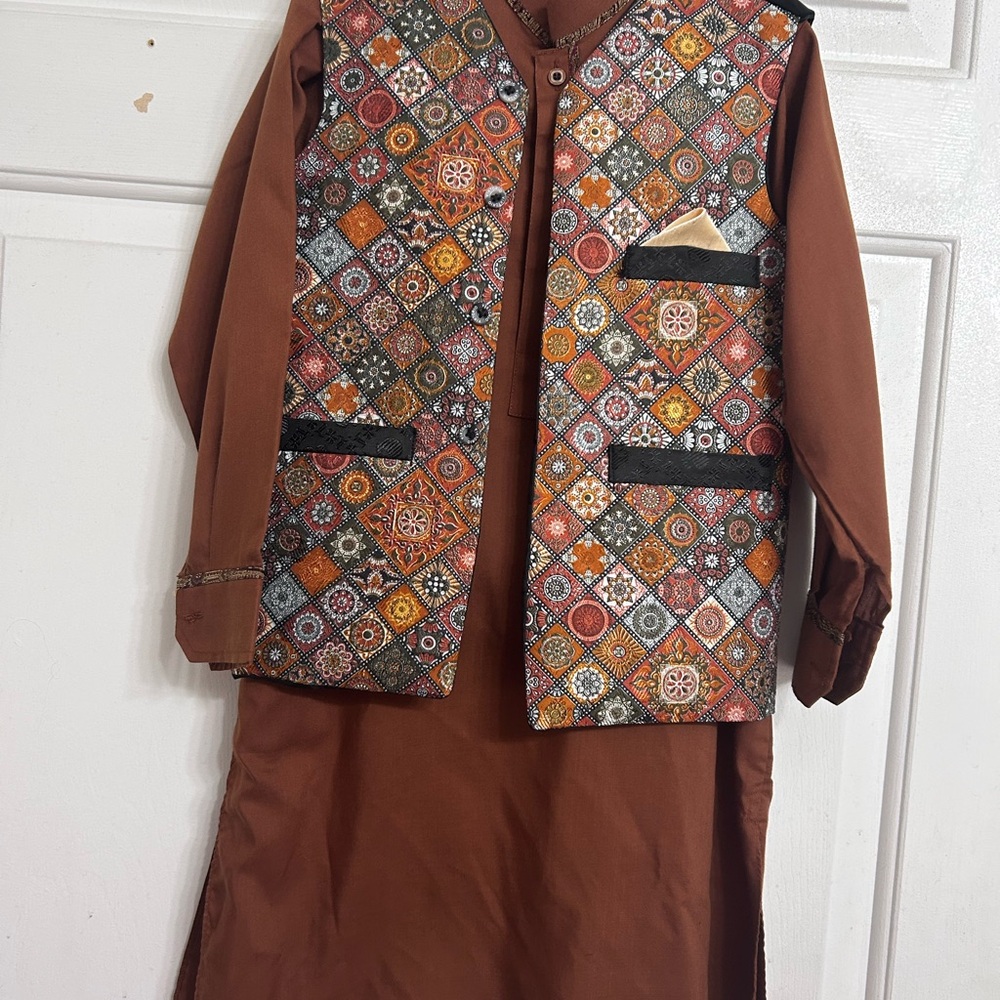 Colorful Patterned Vest with Brown Outfit